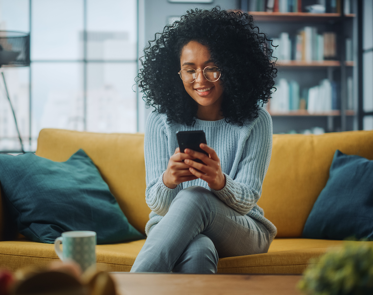 woman on phone relieved