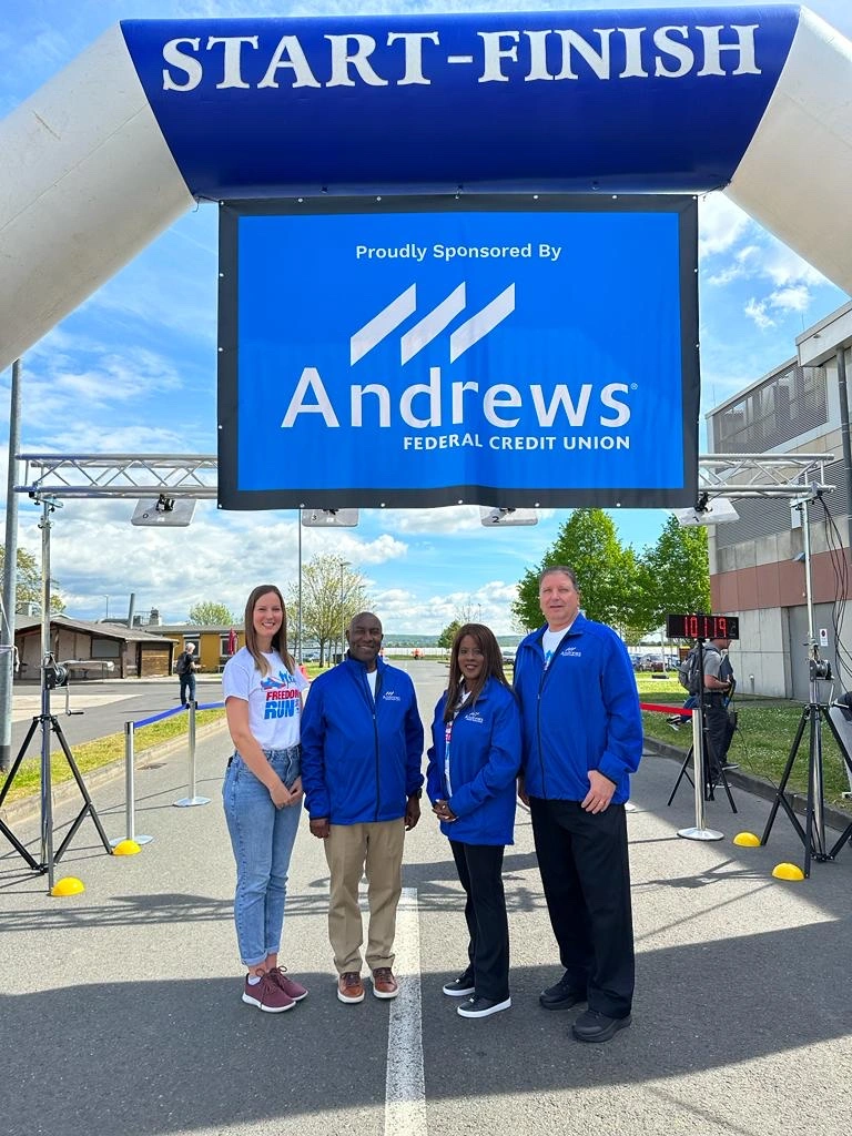 Andrews team members at the start/finish of the race