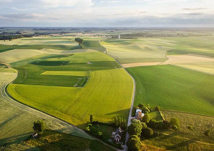 Birds eye view of farmland in Belgium