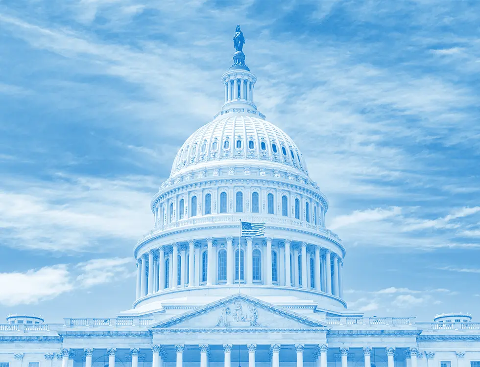 Monument building with blue overlay